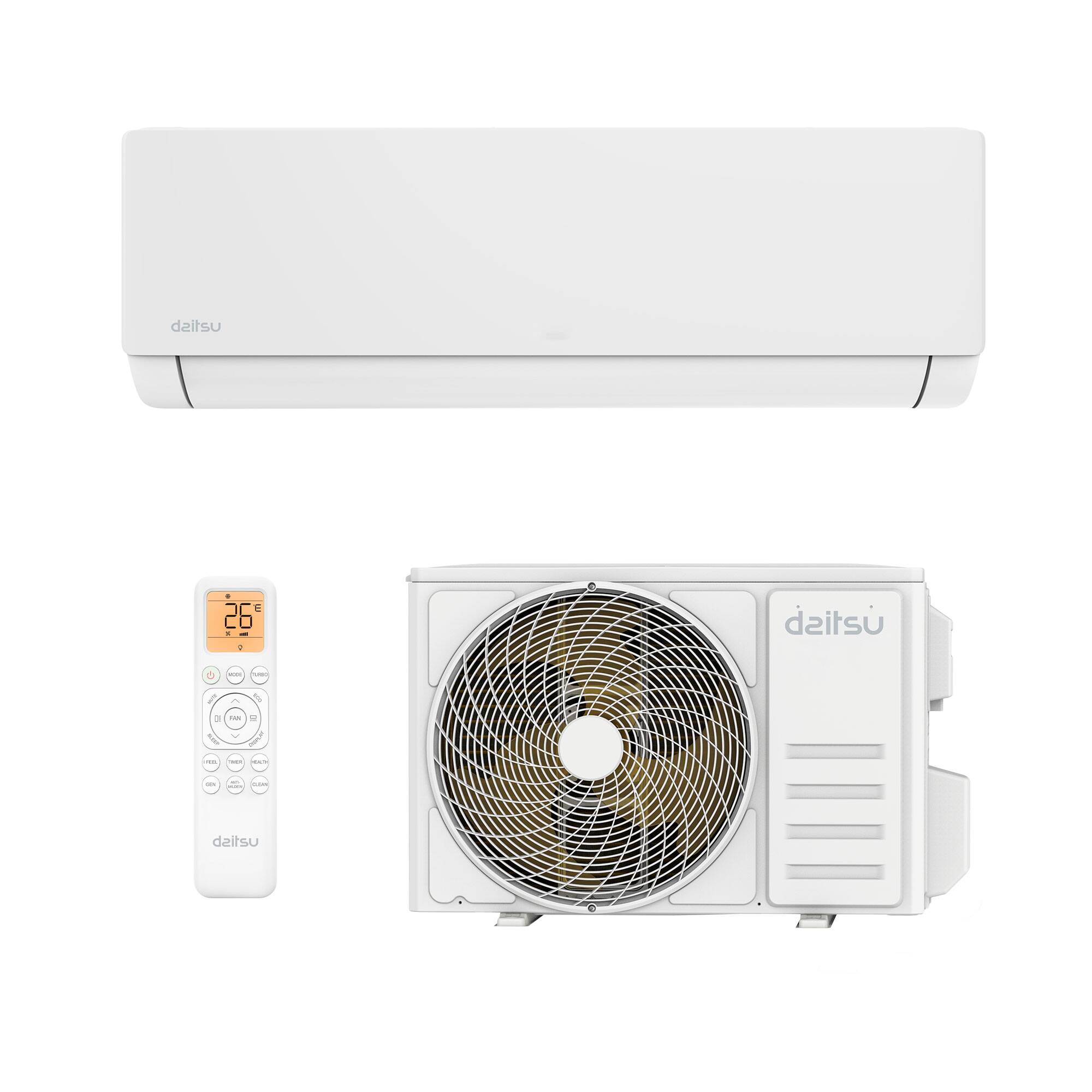 Aire Acondicionado DAITSU Split Artic Pro DS-9KZ-2: WiFi de serie, eficiencia A+++ y máximo confort para tu hogar El Aire Acondicionado DAITSU Split Artic Pro DS-9KZ-2 es una opción ideal para quienes buscan un equipo eficiente, moderno y fácil de controlar para dormitorios, despachos, habitaciones pequeñas o estancias de uso diario. Gracias a su tecnología DC Inverter, gas refrigerante R32, WiFi de serie, modo Turbo, función I Feel, deshumidificación, modo noche silencioso y control por voz mediante Alexa o Google Home, ofrece una climatización completa durante todo el año. Con una potencia frigorífica nominal de 2.270 kcal/h, equivalente a 2,64 kW, este modelo es recomendable para estancias de aproximadamente 10 a 20 m². En condiciones favorables de aislamiento, orientación y baja exposición solar, puede cubrir espacios algo superiores, manteniendo un buen equilibrio entre confort, consumo y rendimiento. Eficiencia energética A+++ para ahorrar desde el primer día Este modelo destaca por su excelente rendimiento energético, alcanzando SEER 8,5 con clase energética A+++ en refrigeración y SCOP 5,6 con clase A+++ en calefacción en clima cálido. Esto permite disfrutar de una temperatura agradable en verano e invierno con un consumo muy optimizado. La tecnología DC Inverter ajusta automáticamente el funcionamiento del compresor según las necesidades reales de la estancia. En lugar de trabajar siempre a máxima potencia, regula su rendimiento para mantener una temperatura estable, reducir el consumo y evitar cambios bruscos de frío o calor. Para el usuario, esto se traduce en más ahorro energético, mayor confort y un funcionamiento más eficiente durante el uso diario. WiFi de serie y control por voz con Alexa y Google Home Una de las grandes ventajas de este equipo es que incorpora WiFi de serie, por lo que permite controlar el aire acondicionado desde el móvil mediante la app compatible. Desde el smartphone puedes encender o apagar el equipo, ajustar la temperatura, cambiar el modo de funcionamiento y programar horarios de forma sencilla. Además, permite el control por voz mediante Alexa o Google Home, una prestación muy práctica para hogares conectados. Esta función permite gestionar la climatización sin levantarte del sofá o de la cama, aportando una experiencia mucho más cómoda, moderna y flexible. Gas refrigerante R32 de bajo PCA El equipo utiliza gas refrigerante R32, una tecnología actual que mejora el rendimiento energético y reduce el impacto medioambiental frente a refrigerantes anteriores. Este gas permite una climatización eficiente, con buena respuesta tanto en modo frío como en modo calor. Gracias al R32 de bajo PCA, el equipo ofrece un excelente equilibrio entre potencia, eficiencia, consumo y sostenibilidad, siendo una opción adecuada para quienes buscan un aire acondicionado moderno y preparado para un uso diario eficiente. Modo Turbo para frío y calor rápido La función Turbo permite alcanzar la temperatura deseada en menos tiempo. En verano, ayuda a enfriar rápidamente la estancia; en invierno o entretiempo, mejora la respuesta en modo calefacción para conseguir antes una sensación confortable. Esta prestación es especialmente útil cuando llegas a casa y la habitación está demasiado caliente o fría. El equipo aumenta temporalmente su rendimiento para aportar confort inmediato y, después, mantiene la temperatura de forma más estable y eficiente. Lamas interiores motorizadas para una distribución más suave del aire La gama Artic Pro incorpora lamas interiores motorizadas diseñadas para mejorar la distribución del aire dentro de la estancia. Su sistema favorece una expansión del aire más suave, equilibrada y agradable, evitando corrientes directas molestas. En modo frío, el aire puede proyectarse hacia la parte superior para distribuirse de manera uniforme y descender suavemente. En modo calor, ayuda a dirigir el aire hacia zonas inferiores, generando una sensación más envolvente y confortable. El resultado es una climatización más natural, con mejor reparto del aire y mayor confort térmico. Función I Feel: temperatura más precisa donde estás tú La función I Feel permite que el mando a distancia actúe como sensor de temperatura. De esta manera, el equipo puede tomar como referencia la temperatura del entorno donde se encuentra el usuario, no únicamente la temperatura detectada en la unidad interior. Esta prestación mejora la precisión del confort, ya que ayuda a mantener la temperatura deseada justo en la zona donde estás. Es especialmente útil en dormitorios, despachos y estancias pequeñas donde se busca una sensación térmica más ajustada y agradable. Modo noche silencioso para descansar mejor El modo noche silencioso está pensado para ofrecer una climatización suave durante las horas de descanso. La unidad interior puede trabajar con niveles sonoros de hasta 22 dB(A) en su modo más bajo, lo que permite dormir, estudiar o trabajar con menos molestias acústicas. Además, el funcionamiento nocturno ayuda a mantener una temperatura más estable y agradable, evitando cambios bruscos durante la noche. Es una prestación muy recomendable para dormitorios y habitaciones donde el silencio es importante. Deshumidificación para un ambiente más agradable La función de deshumidificación permite reducir la humedad del ambiente sin enfriar en exceso la estancia. Es muy útil en días bochornosos o en zonas con alta humedad, donde la sensación térmica puede ser más incómoda aunque la temperatura no sea especialmente alta. Al reducir la humedad, el ambiente se vuelve más fresco, seco y confortable. Esta función ayuda a mejorar el bienestar diario y a crear un espacio interior más agradable. Programación horaria 24 horas El equipo incorpora programación diaria de 24 horas mediante el mando a distancia. Esta función permite programar el encendido o apagado del aire acondicionado según tus horarios, evitando consumos innecesarios y mejorando la comodidad. Puedes programarlo para que la estancia esté climatizada antes de llegar, para que se apague durante la noche o para adaptar su funcionamiento al uso real de la habitación. Es una función sencilla, pero muy práctica para ahorrar energía y mejorar el confort diario. Filtro de aire para un ambiente más limpio El Artic Pro DS-9KZ-2 incorpora filtros de aire de fácil acceso, diseñados para capturar polvo, partículas e impurezas presentes en el ambiente. Su extracción vertical desde la parte superior de la unidad interior facilita el mantenimiento y permite conservar mejor el rendimiento del equipo. Estos filtros ayudan a mejorar la calidad del aire interior, reduciendo la presencia de polvo, polen y otras partículas. Es una prestación especialmente interesante para dormitorios, despachos y hogares donde se busca un ambiente más limpio y confortable. Arranque en caliente y desescarche inteligente La función de arranque en caliente evita que el equipo impulse aire frío al comenzar a funcionar en modo calefacción. De esta forma, el usuario disfruta de una sensación más agradable desde el inicio, sin corrientes frías incómodas. El desescarche inteligente mejora el funcionamiento en calefacción cuando las condiciones exteriores son exigentes. El sistema gestiona automáticamente el desescarche para mantener el rendimiento del equipo y favorecer una climatización más estable durante los meses fríos. Rango de funcionamiento amplio para frío y calor Este modelo está preparado para trabajar en condiciones exigentes, con un rango de funcionamiento en frío de -15 ºC a +53 ºC y en calor de -25 ºC a +30 ºC. Esto permite utilizarlo con confianza tanto en verano como en invierno, incluso en situaciones de temperaturas exteriores extremas. Gracias a este amplio rango, se convierte en una solución práctica para disfrutar de climatización durante todo el año, no solo como aire acondicionado para verano. Iluminación, bloqueo y función Test La carcasa de la unidad interior permite visualizar cómodamente la temperatura y el modo de funcionamiento. Además, si el usuario lo desea, puede apagar la iluminación del panel para evitar molestias durante la noche. También incorpora función de bloqueo, muy útil para evitar cambios accidentales en la configuración, y función Test, pensada para comprobaciones de funcionamiento y tareas de revisión. Contacto seco ON/OFF para instalaciones profesionales El equipo incorpora contacto seco ON/OFF, una prestación muy interesante para hoteles, oficinas, apartamentos turísticos o entornos profesionales. Permite el encendido y apagado automático mediante contactos externos, como sensores de puertas o ventanas. También puede integrarse en determinados sistemas de control o emergencia, aportando una gestión más eficiente y automatizada del consumo energético en instalaciones profesionales. Datos técnicos principales El modelo DS-9KZ-2 ofrece una potencia frigorífica nominal de 2.270 kcal/h, equivalente a 2,64 kW, con un rango de funcionamiento de 0,9 a 3,4 kW. En calefacción alcanza 2.709 kcal/h, equivalente a 3,15 kW, con un rango de 0,9 a 4,0 kW. Su consumo nominal es de 0,67 kW en frío y 0,83 kW en calor. Cuenta con EER 3,94, COP 3,79, SEER 8,5 A+++ y SCOP 5,6 A+++ en clima cálido. Utiliza gas refrigerante R32, con una carga de 0,51 kg, y permite una distancia máxima de instalación de 25 metros, con desnivel vertical máximo de 10 metros. La unidad interior ofrece un caudal de aire de 630 m³/h, una presión sonora de 44 / 36 / 33 / 26 / 22 dB(A) y unas dimensiones de 305 x 811 x 195 mm, con un peso de 8,3 kg. La unidad exterior tiene una presión sonora de 53 dB(A), caudal de aire de 2.000 m³/h, dimensiones de 499 x 785 x 290 mm y peso de 21 kg. Una opción compacta, eficiente y conectada para el confort diario El Aire Acondicionado DAITSU Split Artic Pro DS-9KZ-2 es una opción muy recomendable para quienes buscan un equipo eficiente, silencioso y fácil de controlar para una estancia pequeña o mediana. Su combinación de WiFi de serie, tecnología Inverter, gas R32, eficiencia A+++, modo Turbo, I Feel, lamas motorizadas, deshumidificación, modo noche silencioso, filtro de aire y control por voz lo convierte en una solución práctica y completa para disfrutar de confort durante todo el año.